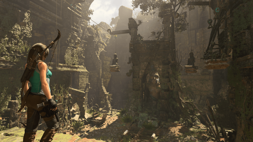 A screenshot of Shadow of the Tomb Raider showing Lara in one of the first tombs in the game.