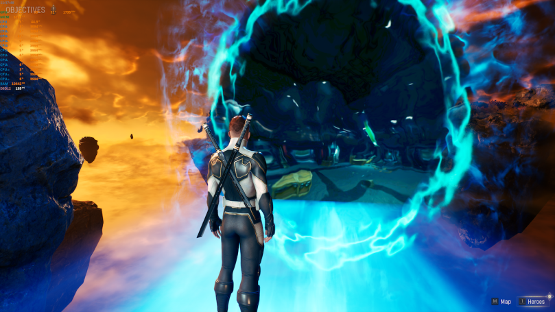 The Hunter walking towards a portal in Limbo that shows an warehouse on 
the other side of the portal, which is the next main mission.
